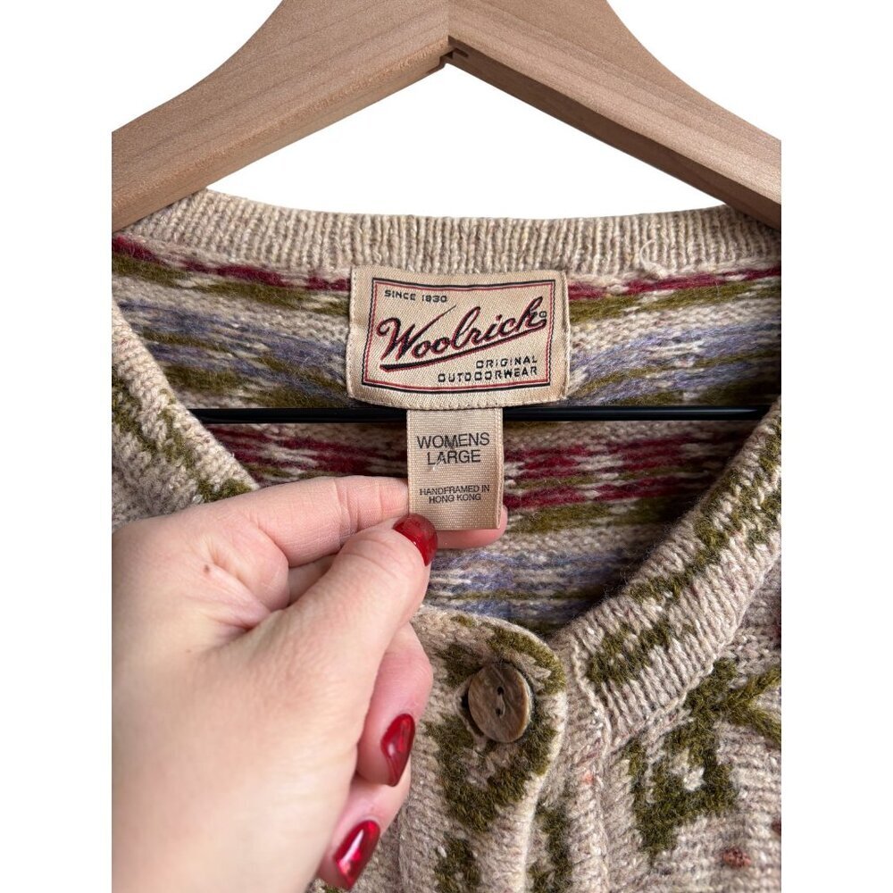 Vintage 90s Woolrich L Wool Floral Flower Embroidered Knit Cardigan Sweater - Picture 3 of 5